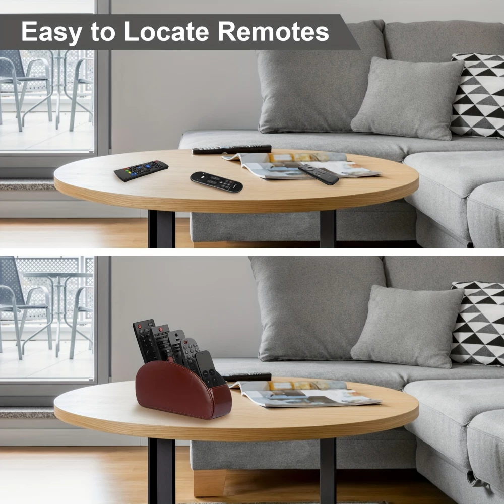 Organisateur de télécommandes en simili cuir avec 5 compartiments pour bureau et rangement maison
