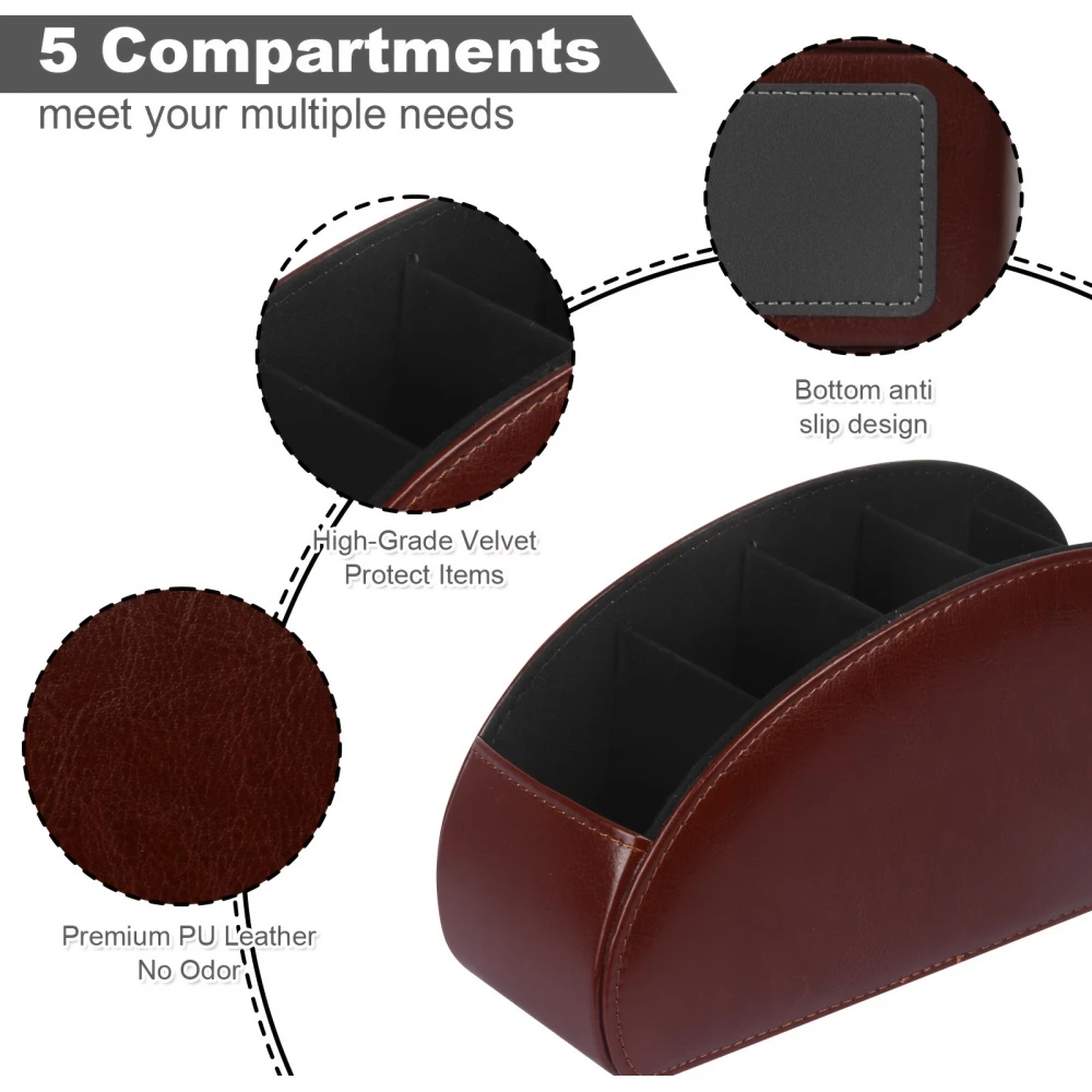 Organisateur de télécommandes en simili cuir avec 5 compartiments pour bureau et rangement maison