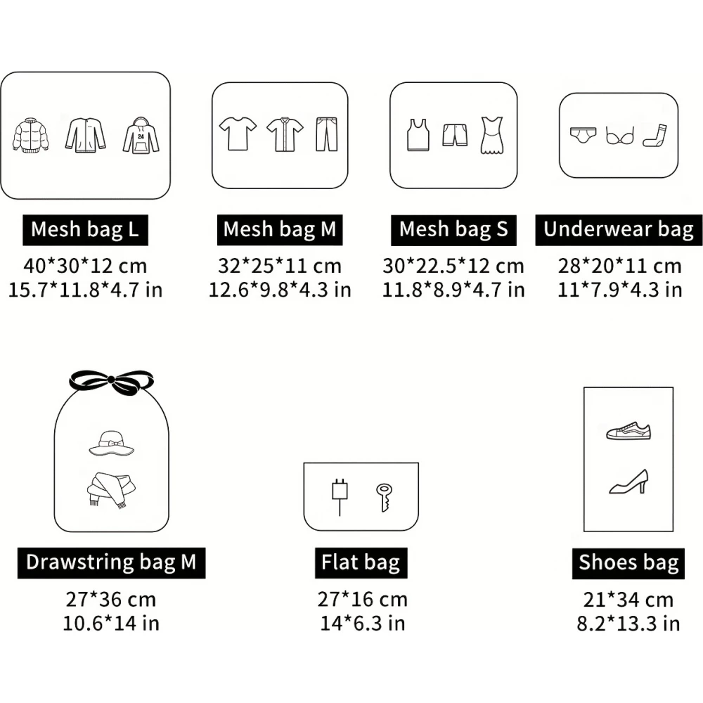 Organisateur de valise 7 pi&egrave;ces compartiments pour v&ecirc;tements et sous-v&ecirc;tements - Beige