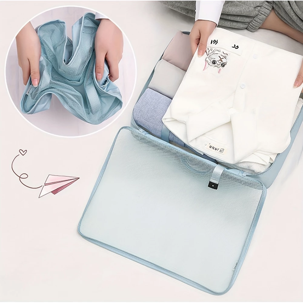 Organisateur de valise 7 pi&egrave;ces compartiments pour v&ecirc;tements et sous-v&ecirc;tements - Beige