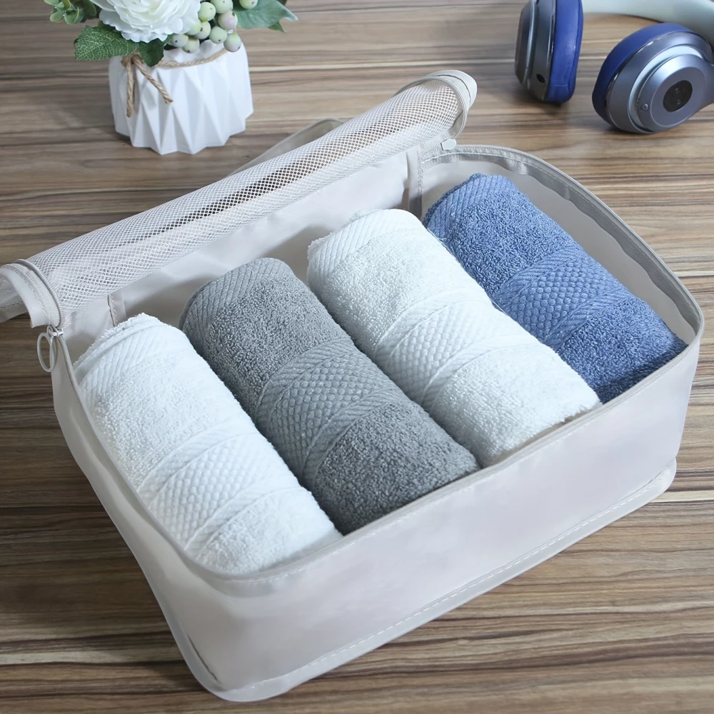Organisateur de valise 7 pi&egrave;ces compartiments pour v&ecirc;tements et sous-v&ecirc;tements - Beige
