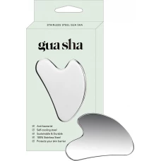 Outil de massage facial gua sha en acier inoxydable premium avec bo&icirc;te cadeau &eacute;l&eacute;gante - Argent