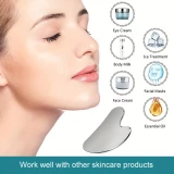 Outil de massage facial gua sha en acier inoxydable premium avec bo&icirc;te cadeau &eacute;l&eacute;gante - Argent