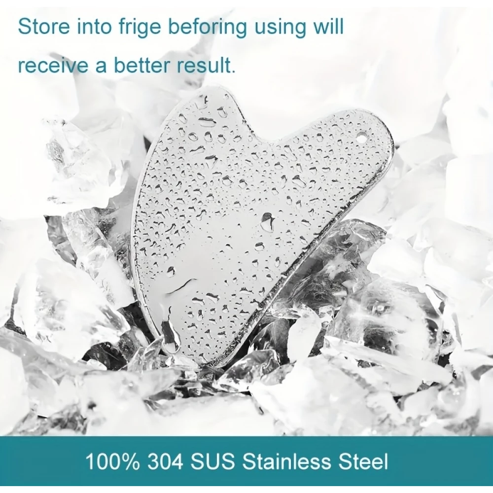 Outil de massage facial gua sha en acier inoxydable premium avec bo&icirc;te cadeau &eacute;l&eacute;gante - Argent