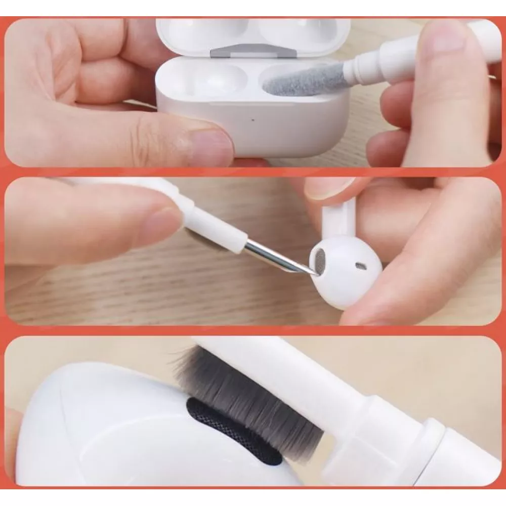 Outil de nettoyage 5 en 1 pour clavier et AirPods - Blanc - Rouge