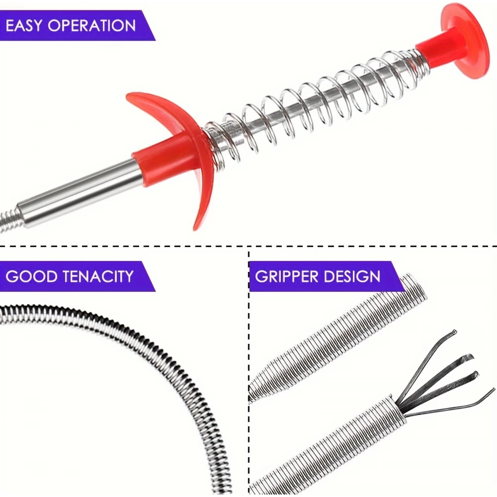 Outil de nettoyage de drain avec grappin flexible pour &eacute;vier et &eacute;limination des bouchons (160 cm)