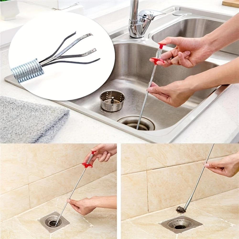Outil de nettoyage de drain avec grappin flexible pour &eacute;vier et &eacute;limination des bouchons (160 cm)