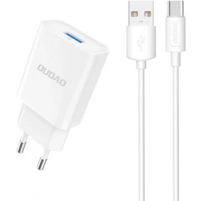 Pack chargeur adaptateur USB-A 10W + c&acirc;ble USB-A 2.1A vers USB-C Dudao - Blanc