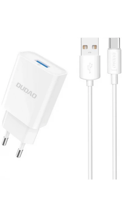 Pack chargeur adaptateur USB-A 10W + c&acirc;ble USB-A 2.1A vers USB-C Dudao - Blanc