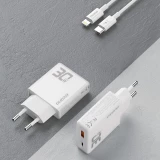 Pack chargeur mural 30W USB-A / USB-C GaN Dudao A30EUT avec câble USB-C vers Lightning iPhone - Blanc