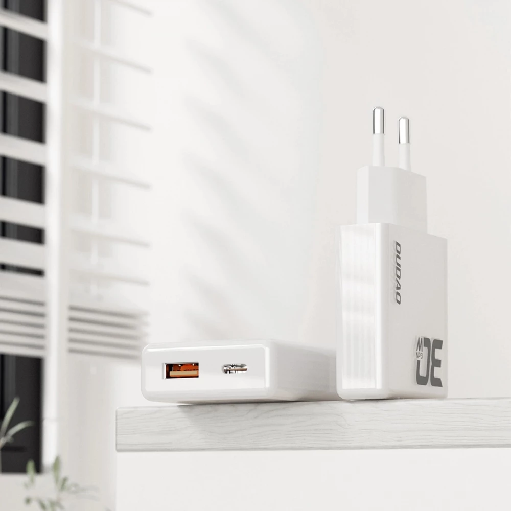 Pack chargeur mural 30W USB-A / USB-C GaN Dudao A30EUT avec câble USB-C vers Lightning iPhone - Blanc
