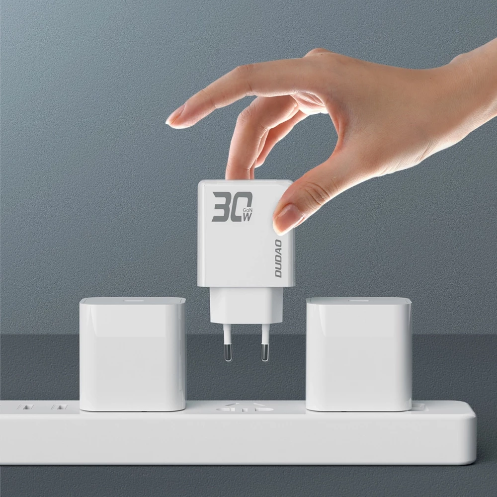 Pack chargeur mural 30W USB-A / USB-C GaN Dudao A30EUT avec câble USB-C vers Lightning iPhone - Blanc