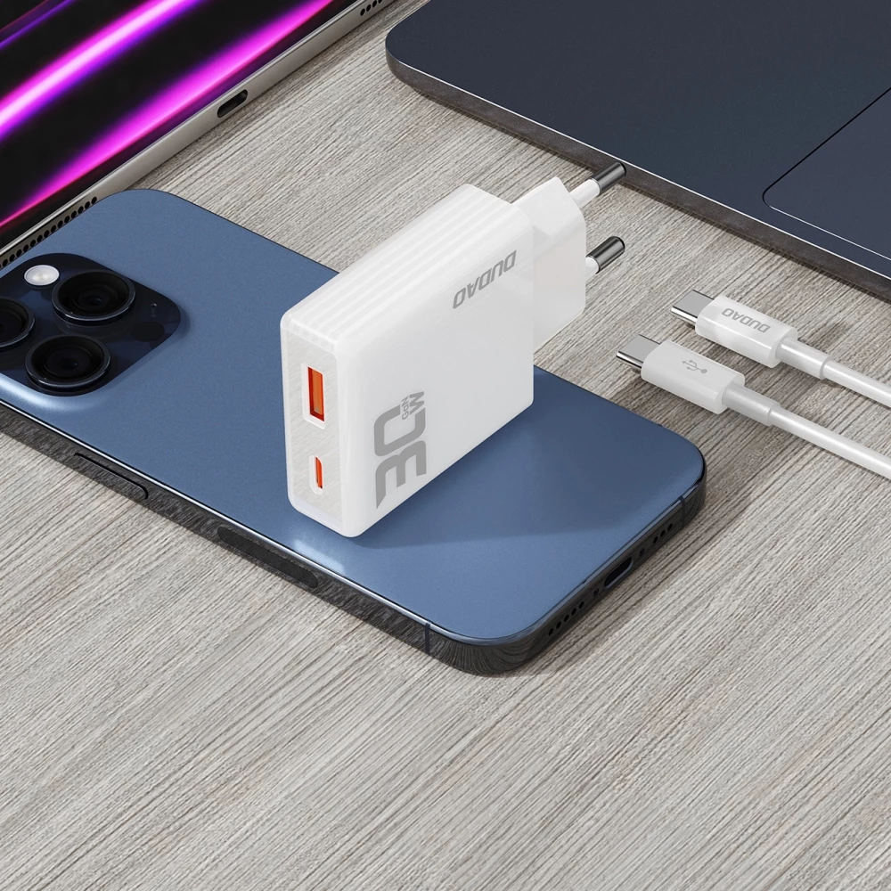 Pack chargeur mural 30W USB-A / USB-C GaN Dudao A30EUT avec câble USB-C vers USB-C - Blanc