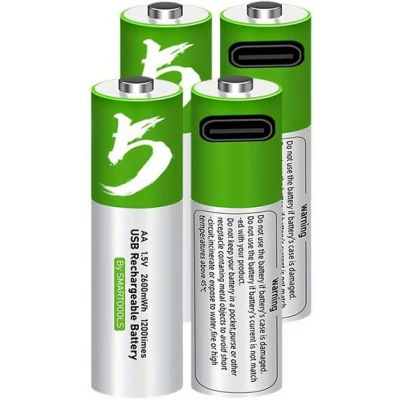 Pack von 4 AA Lithium-Ionen-Batterien wiederaufladbar mit USB-C (Kabel inbegriffen)