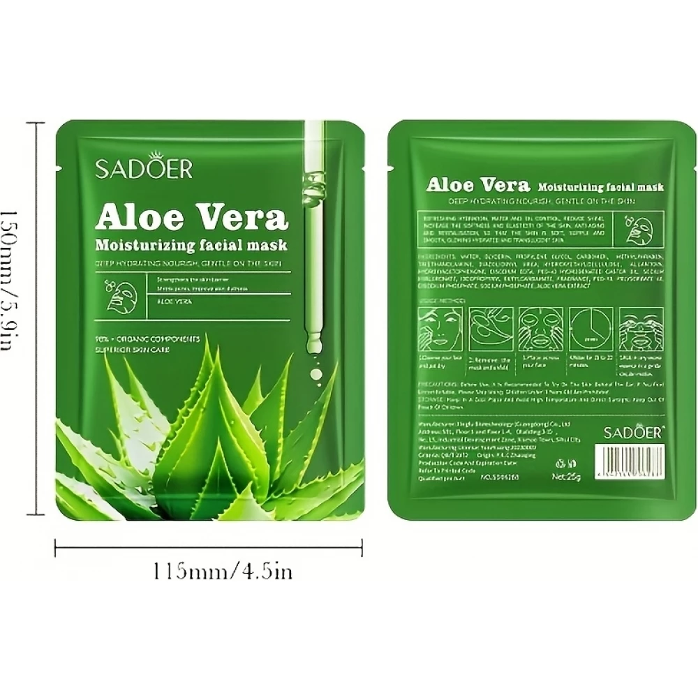 Pack de 8 masques en tissu aloe vera hydratants et raffermissants avec acide hyaluronique sans alcool