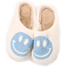 Pantoufles d'hiver douillettes et chaudes Smiley - taille 37-38 - Blanc/bleu