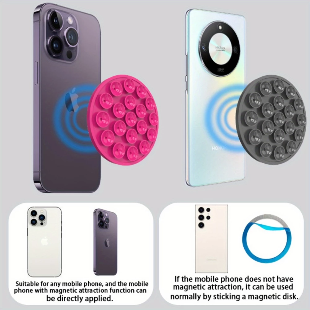 MagSafe 360&deg; drehbarer Silikon-Magnet-Patch mit Saugnapf f&uuml;r Handyhalterung - Rosa