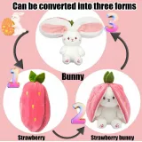 Peluche convertible lapin mignon à fraise fruitée 2 en 1 jouet - Blanc