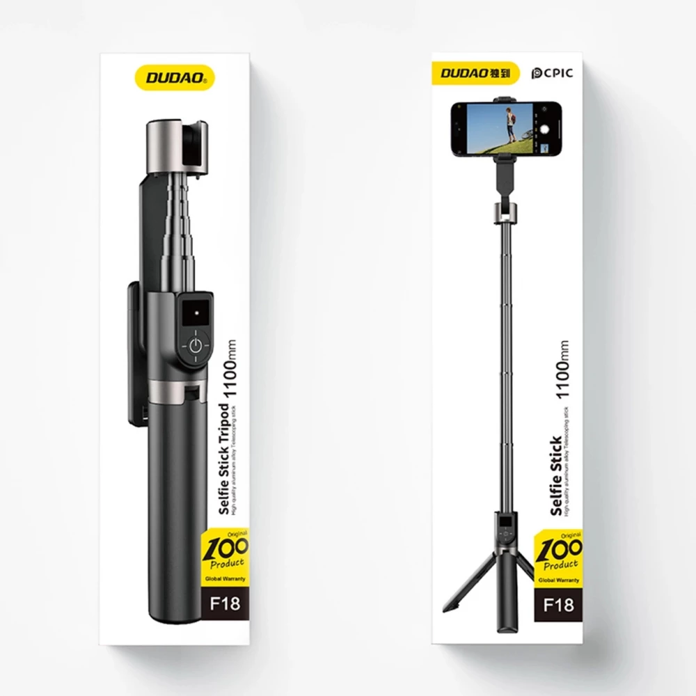 Perche à selfie télescopique avec trépied Dudao F18B pour smartphone et appareil photo - Noir