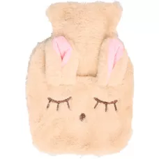 Kleine mini Wärmeflasche mit niedlicher Hasen Hülle mit weichem Fell - Beige