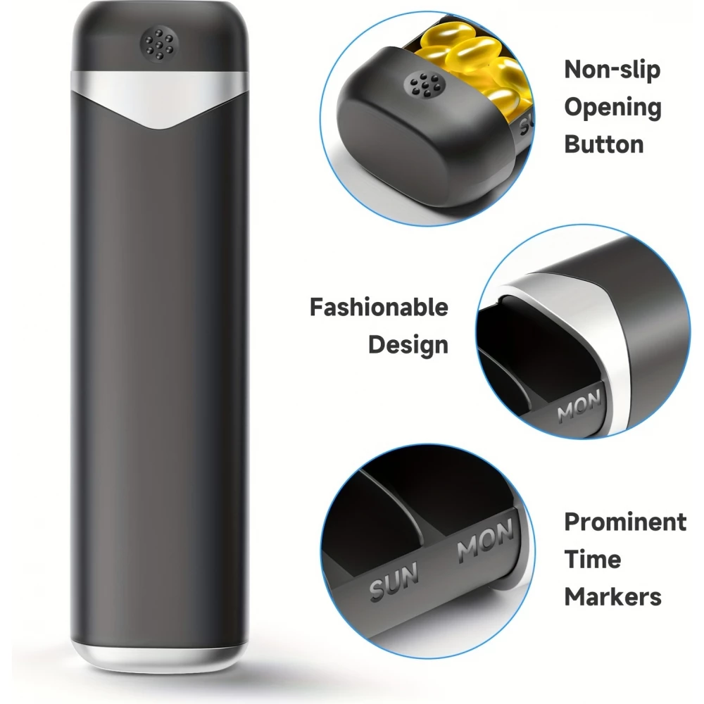 Pilulier portable semainier 7 jours boîte à pilules compacte distributeur de médicaments - Noir
