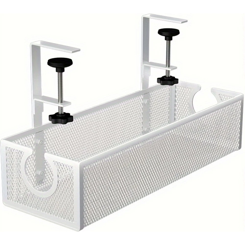 Plateau de gestion de câbles sous-bureau métal sans perçage organisateur moderne - Blanc