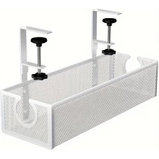 Plateau de gestion de câbles sous-bureau métal sans perçage organisateur moderne - Blanc