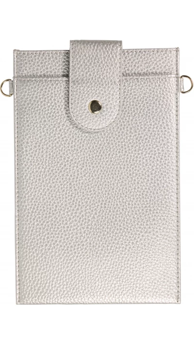 Pochette à bandoulière universelle pour smartphone en cuir végétal avec lanière en cuir (végétal) - Argent