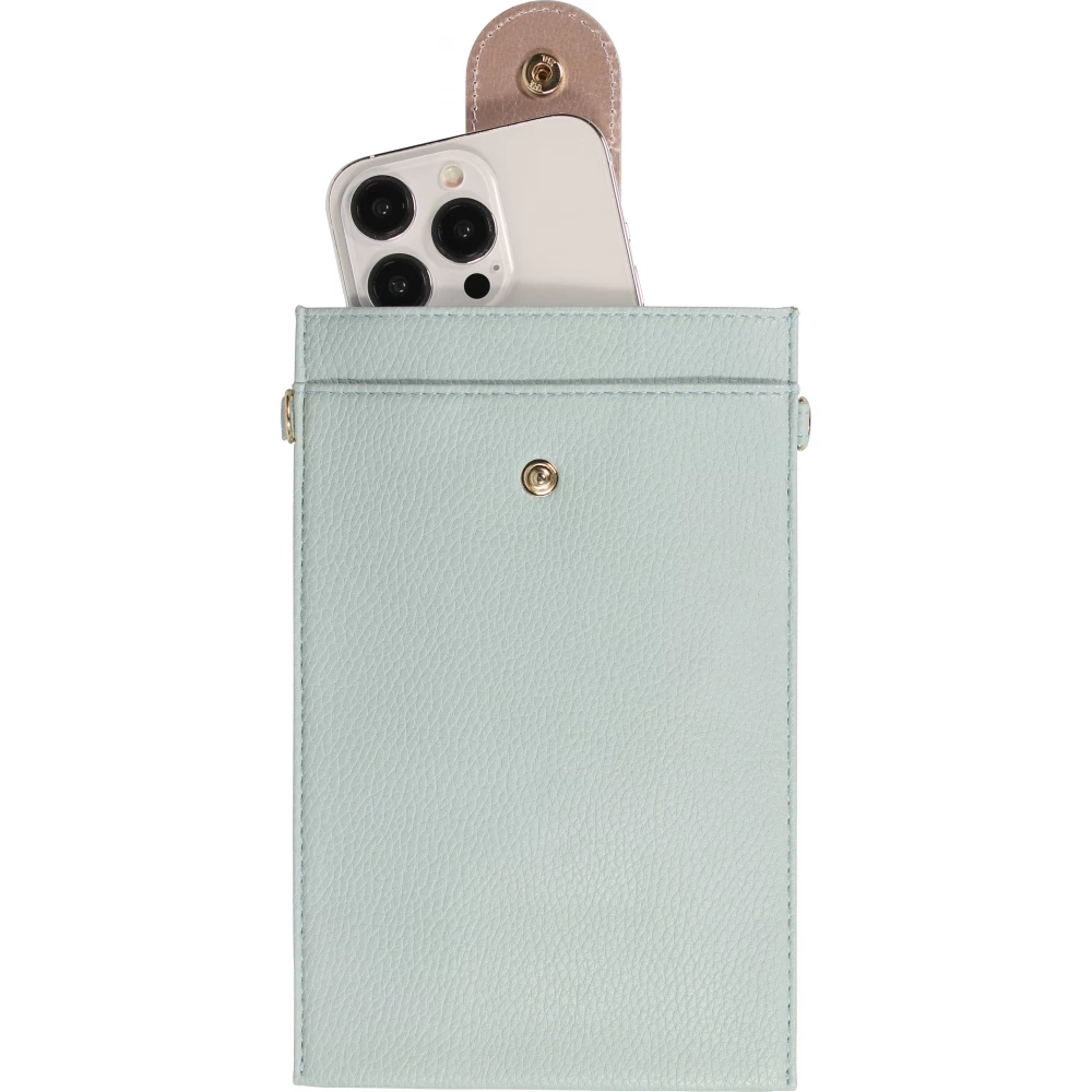 Elegante universelle Smartphone Umhängetasche aus veganem Leder inkl. Umhängegurt aus Leder (vegan) - Hellblau