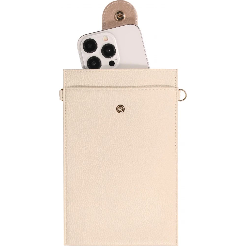 Elegante universelle Smartphone Umhängetasche aus veganem Leder inkl. Umhängegurt aus Leder (vegan) - Sand