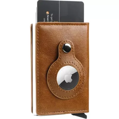Porte-cartes et support AirTag 2 en 1 avec bloqueur RFID cuir synthétique - Beige
