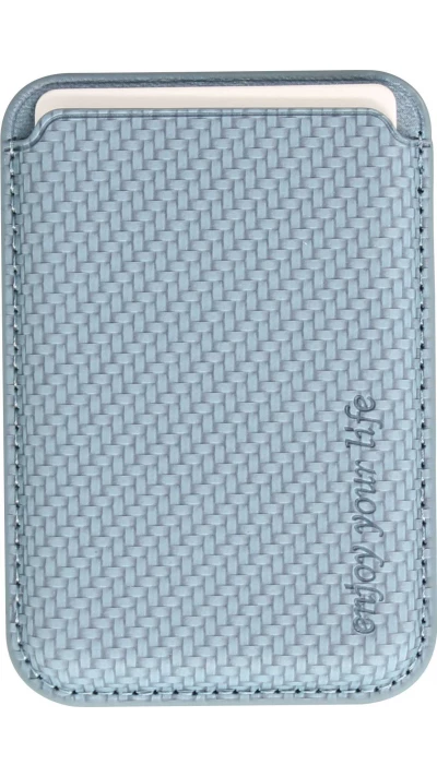 Porte-cartes magn&eacute;tique wallet effet carbone - Compatible avec Apple MagSafe - Bleu