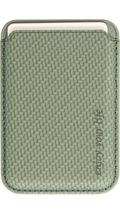 Porte-cartes magn&eacute;tique wallet effet carbone - Compatible avec Apple MagSafe - Vert