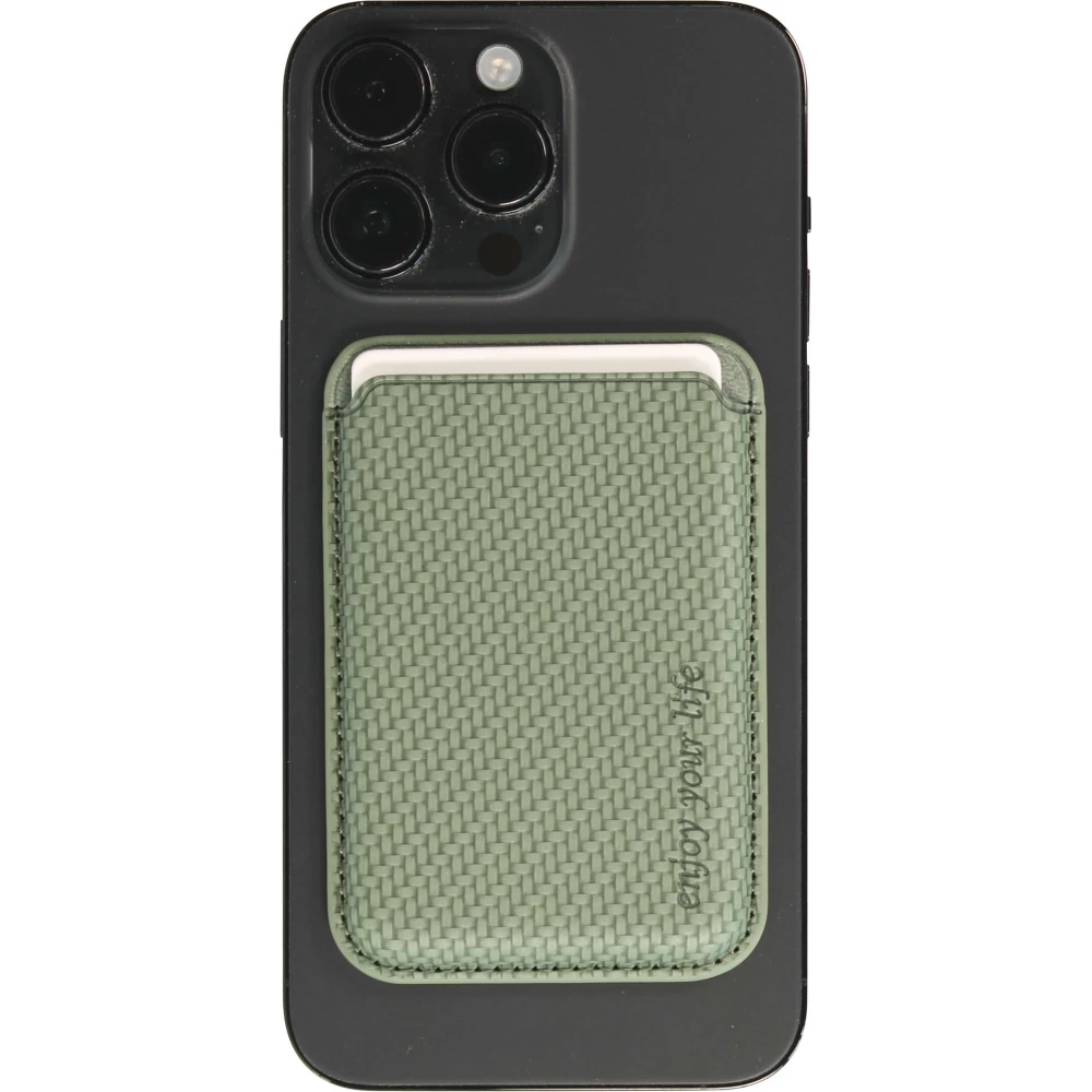 Porte-cartes magnétique wallet effet carbone - Compatible avec Apple MagSafe - Vert