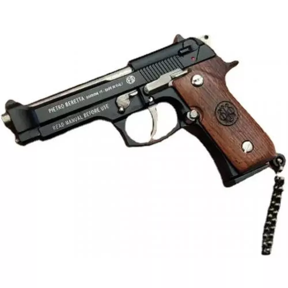 Ultra realistischer Premium Schlüsselanhänger Pistole Beretta mit Echtholzgriff (Farbe zufällig)
