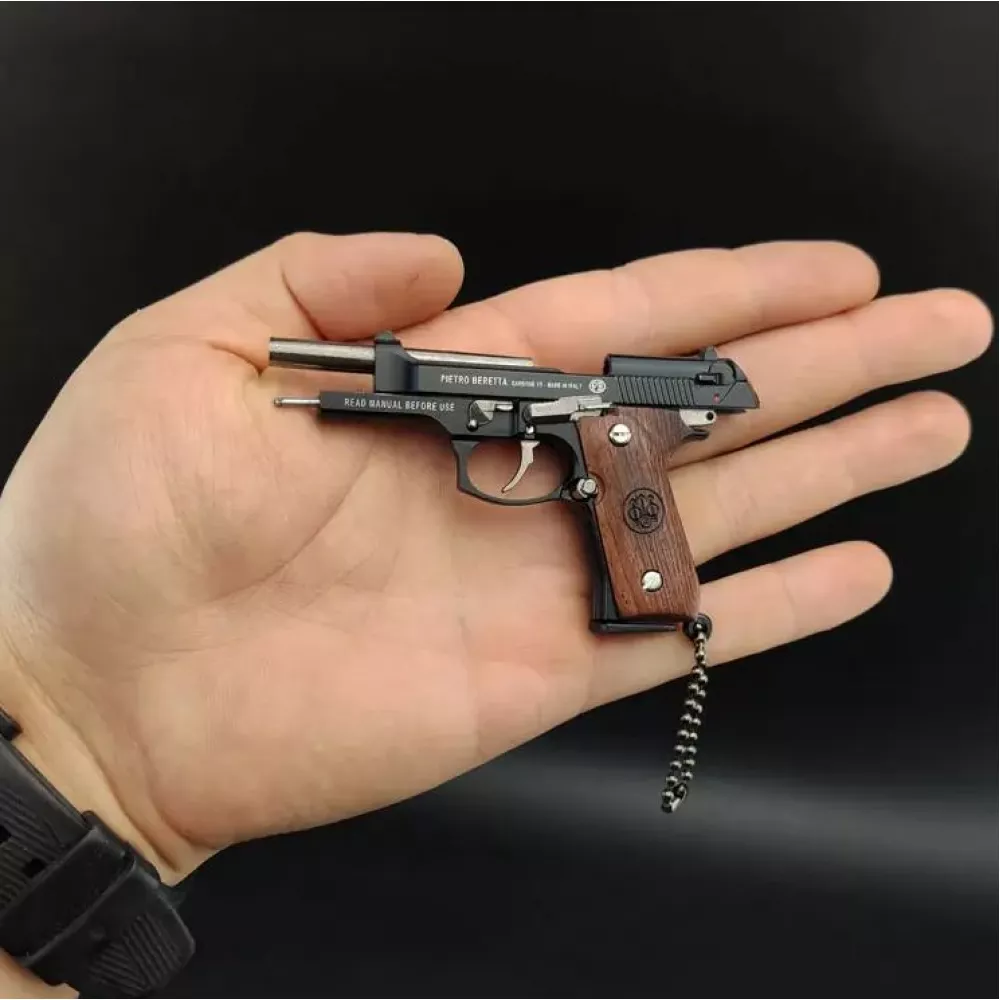 Ultra realistischer Premium Schlüsselanhänger Pistole Beretta mit Echtholzgriff (Farbe zufällig)