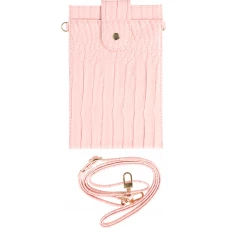 Elegante Universal-Smartphone- Tasche in luxuriöser Krokodil-Lederoptik mit Halsriemen - Rosa