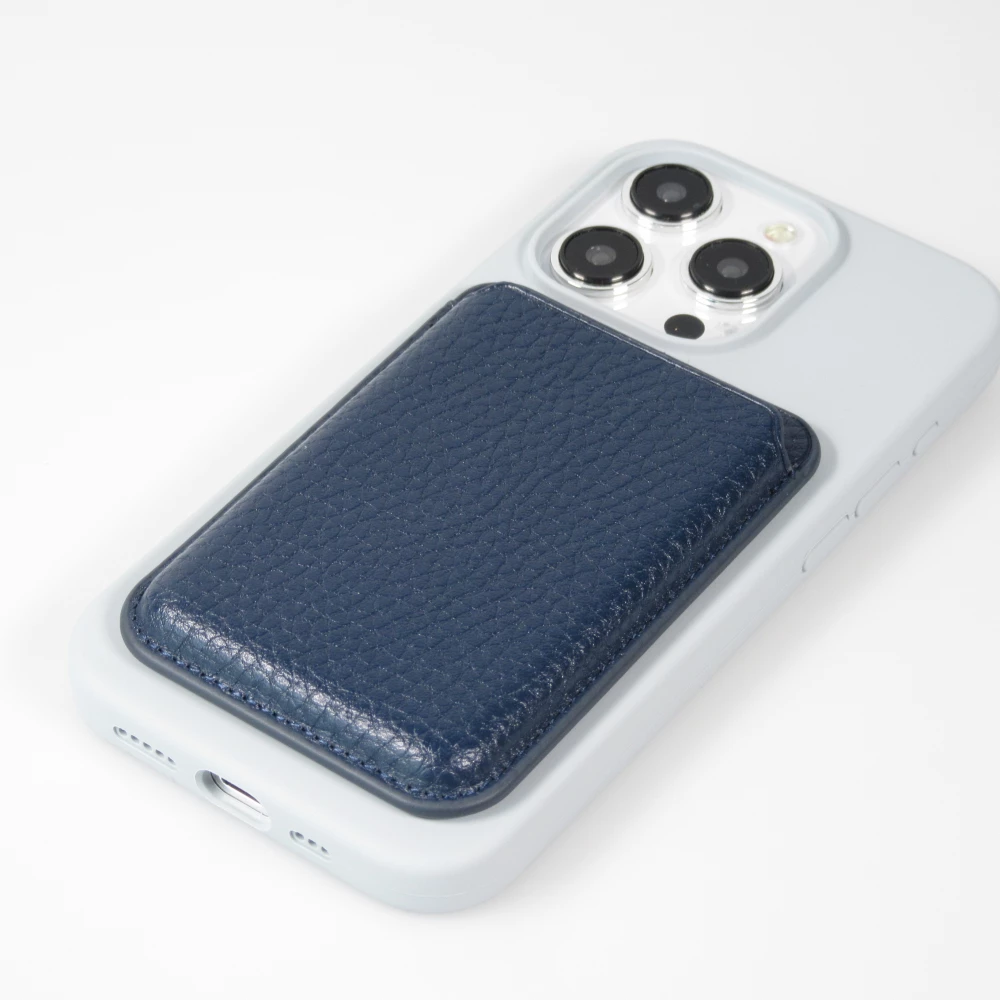 Portes-cartes MagSafe magnétique en cuir végan avec aiment fort - Bleu