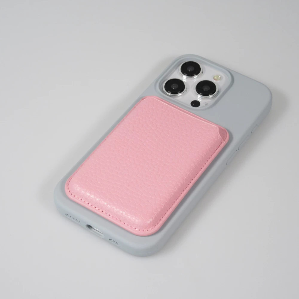 Portes-cartes MagSafe magnétique en cuir végan avec aiment fort  - Rose