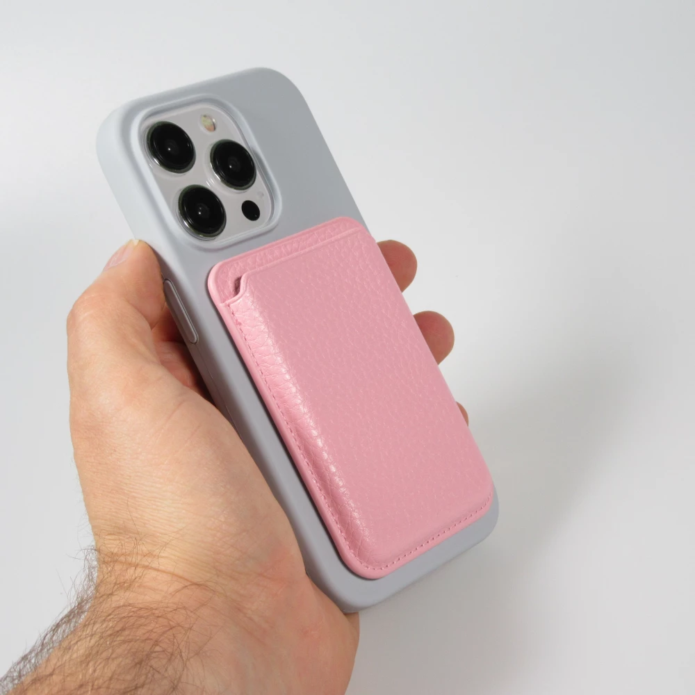 Portes-cartes MagSafe magnétique en cuir végan avec aiment fort  - Rose