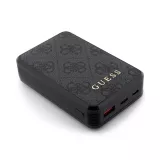 PowerBank Guess compacte 10000mAh en toile similicuir avec monogramme chargeur portable et indicateur autonomie - Gris