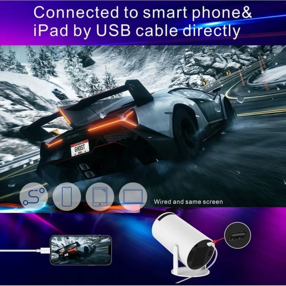 Projecteur HY300 Pro LED Smart Home Theater HD Android interface - Beamer HDMI + USB + Wifi Screen Mirroring - Blanc