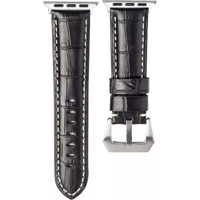 Qialino Bracelet cuir véritable croco noir - Apple Watch 44/45/46/49 mm