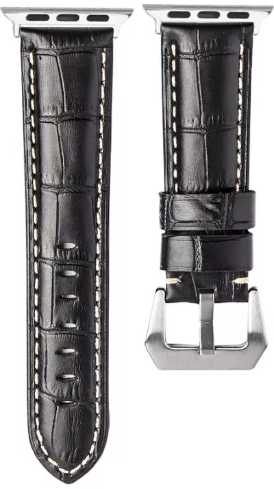 Qialino Bracelet cuir véritable croco noir - Apple Watch 44/45/46/49 mm