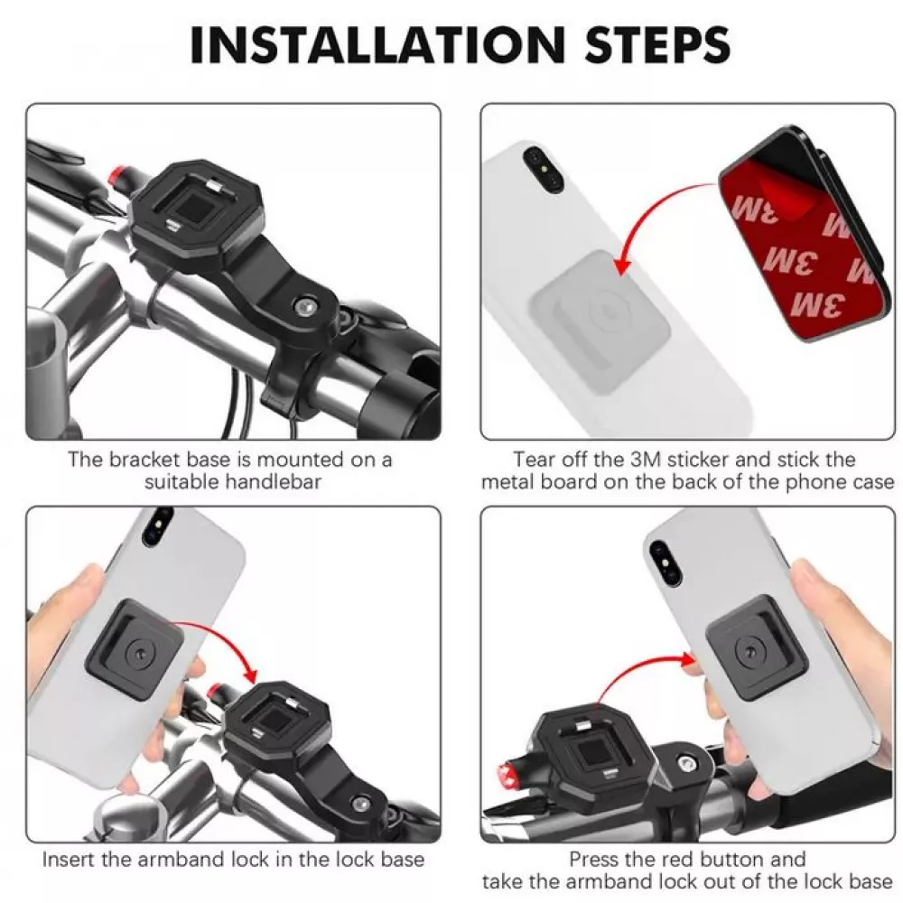 Quick Lock - Support pour smartphone pour vélo et moto avec fonction Quick Release - Noir
