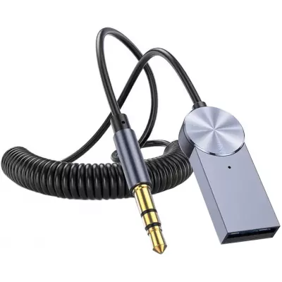 Récepteur Bluetooth 5.0 voiture avec prise AUX 3,5 mm et USB en aluminium et LED - Argent