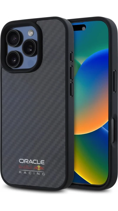 iPhone 16 Pro Max Case H&uuml;lle - Red Bull Racing Simple Carbon mit Logo MagSafe - Schwarz