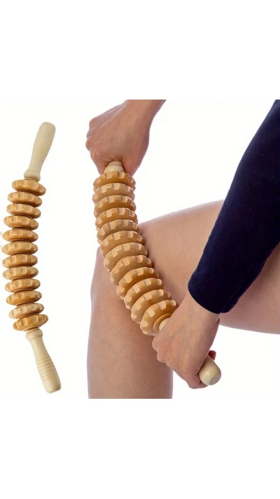 Rouleau de massage en bois naturel anti-cellulite pour muscles et tissus profonds drainage lymphatique