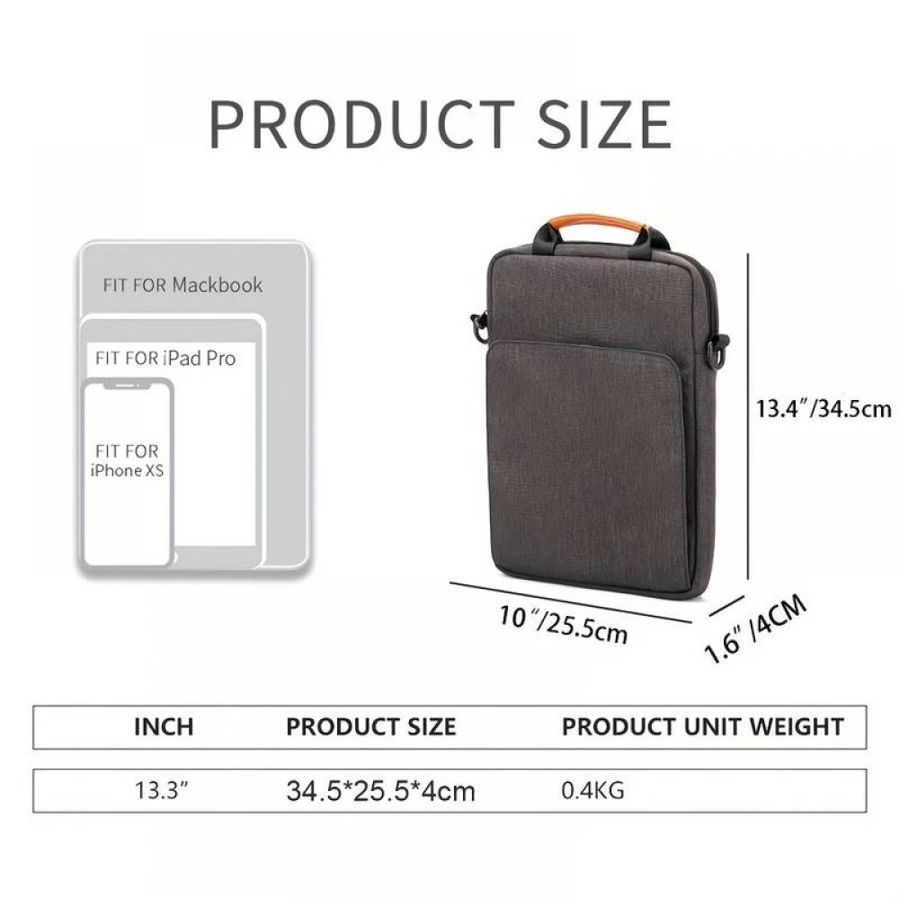 Sac à bandoulière sac à main portable imperméable pour iPad + Laptop + MaxBook 13 pouces - Noir