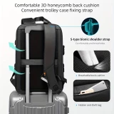 Sportlicher Reise Rucksack erweiterbares Packvolumen 20 - 35 Liter mit Zahlenschloss und USB-Adapter - Schwarz